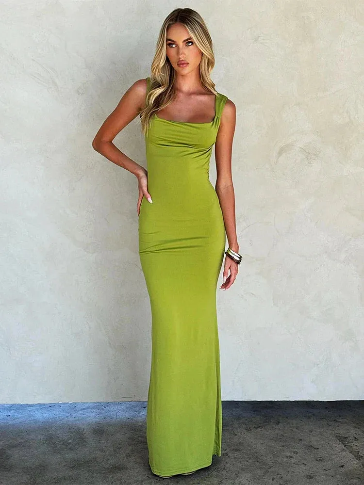 Sexy Sleeveless Backless Fit Long Camisole Maxi Dress