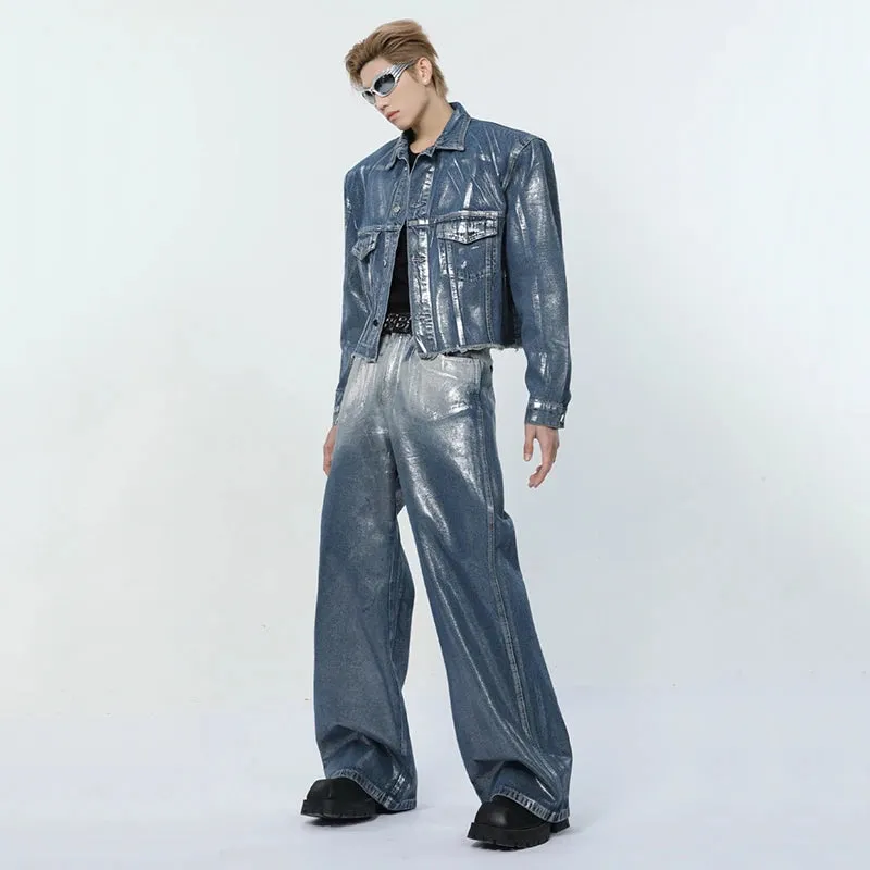 Shiny Look Denim Two-piece Pants Set