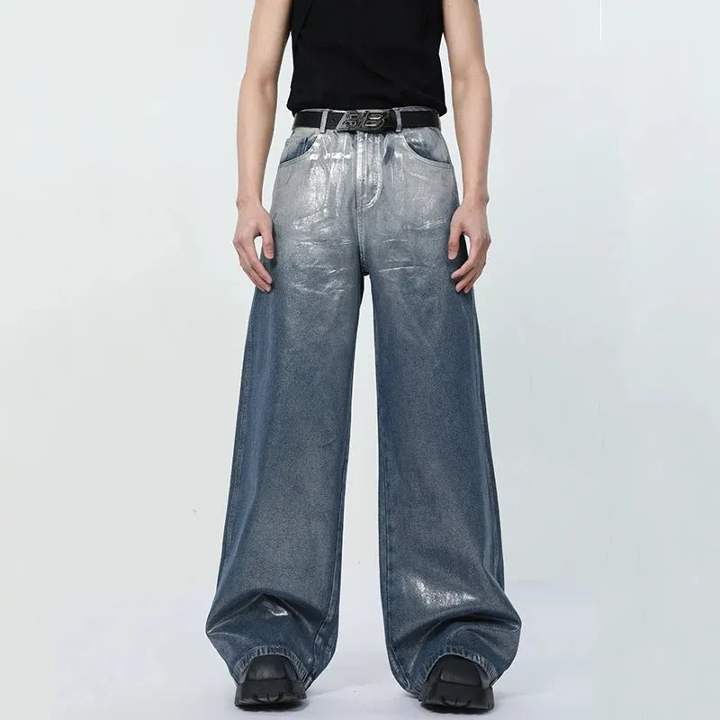 Shiny Look Denim Two-piece Pants Set