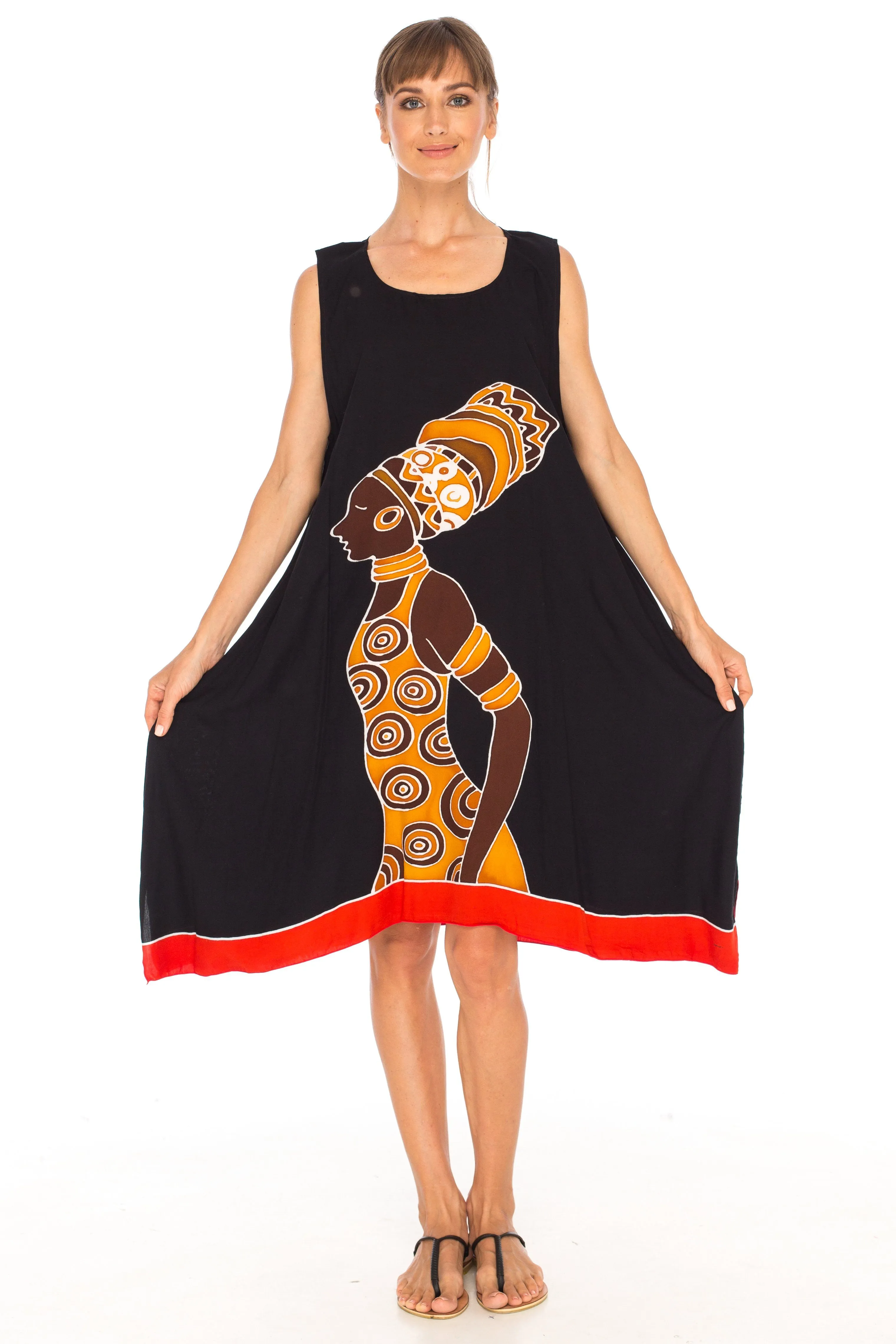 SHU-SHI Women's Poncho Dress | Hand Painted Tribal Design Beach Cover Up  Plus Size Short Swing Dress