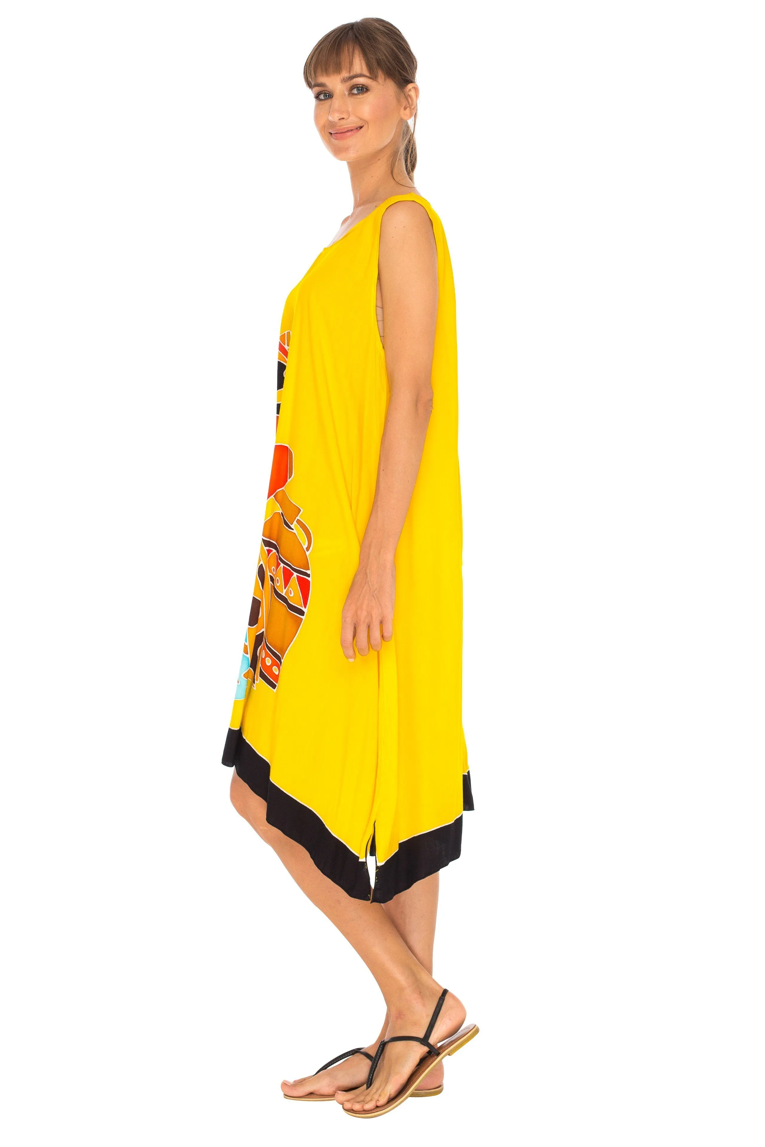 SHU-SHI Women's Poncho Dress | Hand Painted Tribal Design Beach Cover Up  Plus Size Short Swing Dress