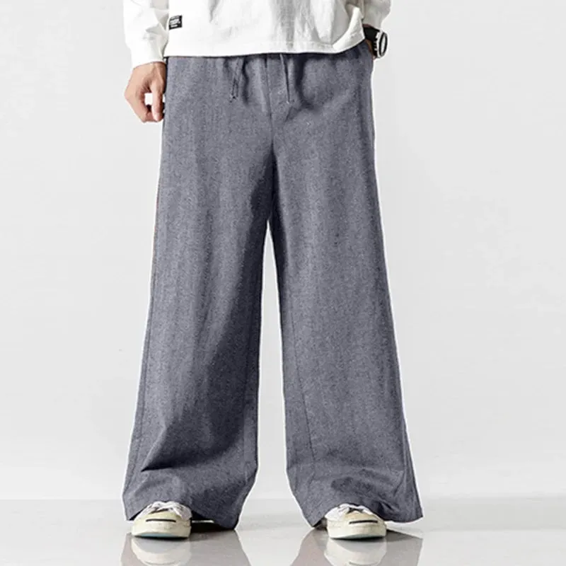 Solid Color Drawstring Straight Loose Pants