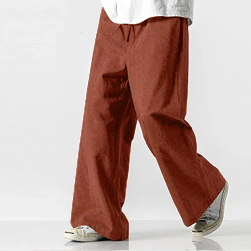 Solid Color Drawstring Straight Loose Pants