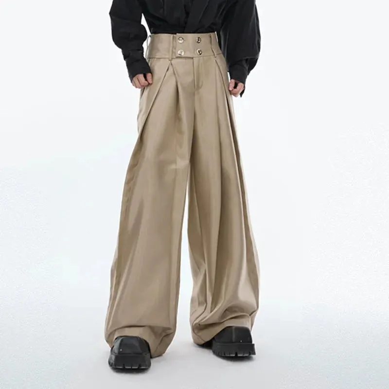 Solid Front Splicing Metal Button Pants