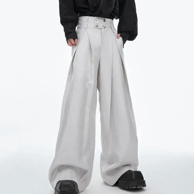 Solid Front Splicing Metal Button Pants