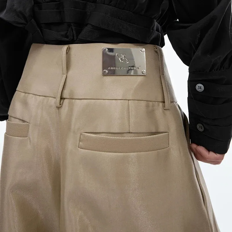 Solid Front Splicing Metal Button Pants