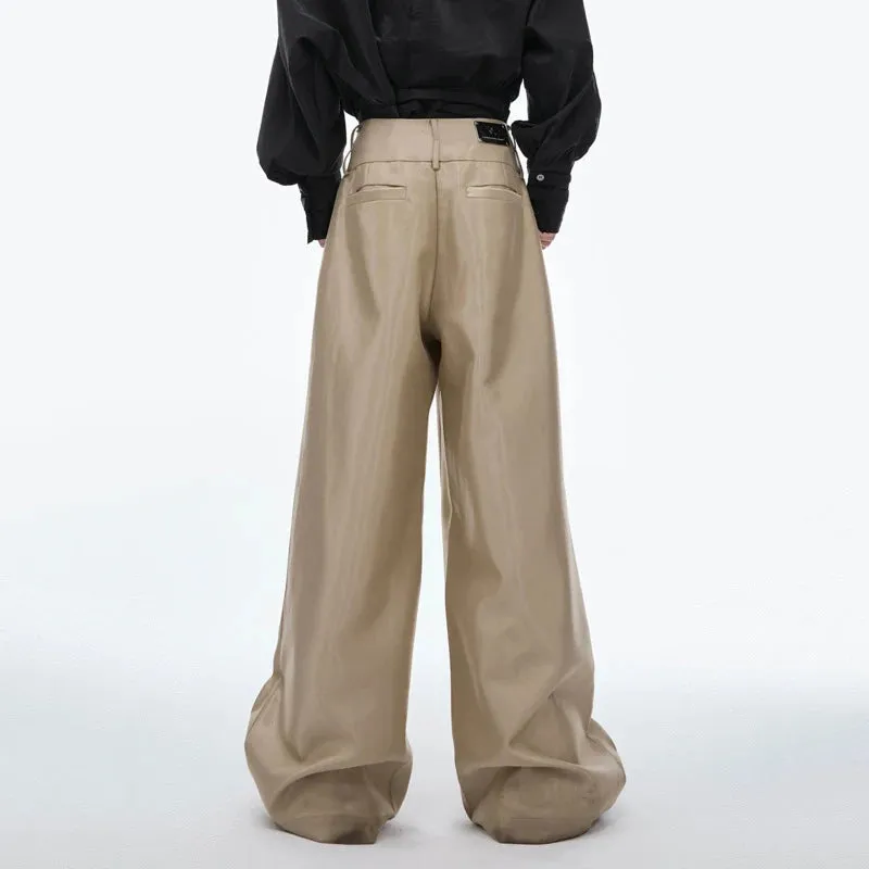 Solid Front Splicing Metal Button Pants