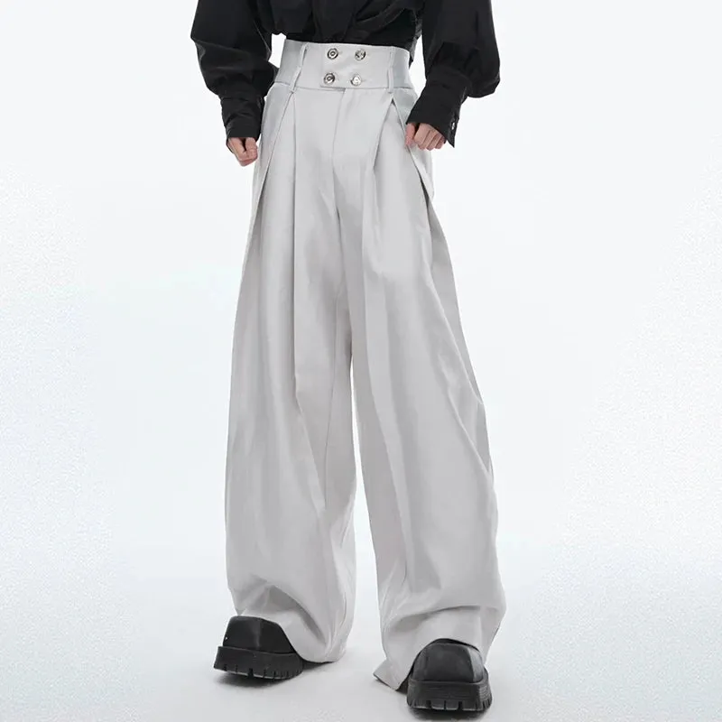 Solid Front Splicing Metal Button Pants