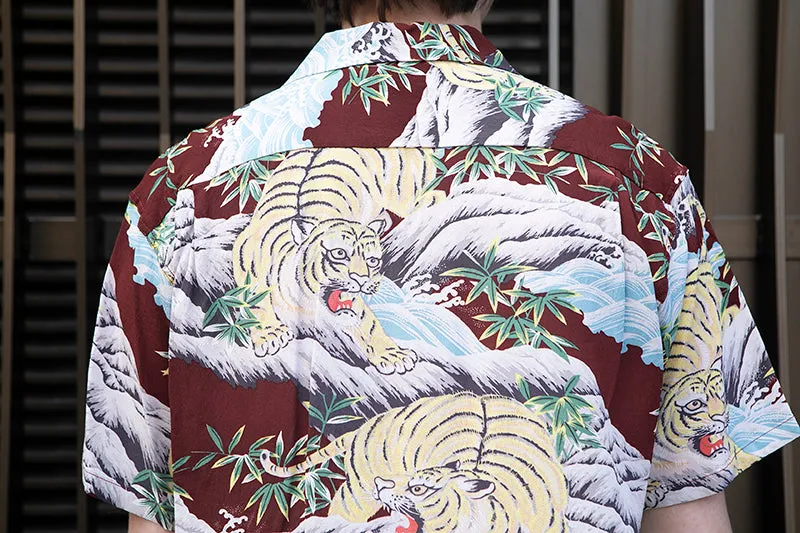 Sun Surf Hawaiian Shirt “Fighting Tiger” Wine