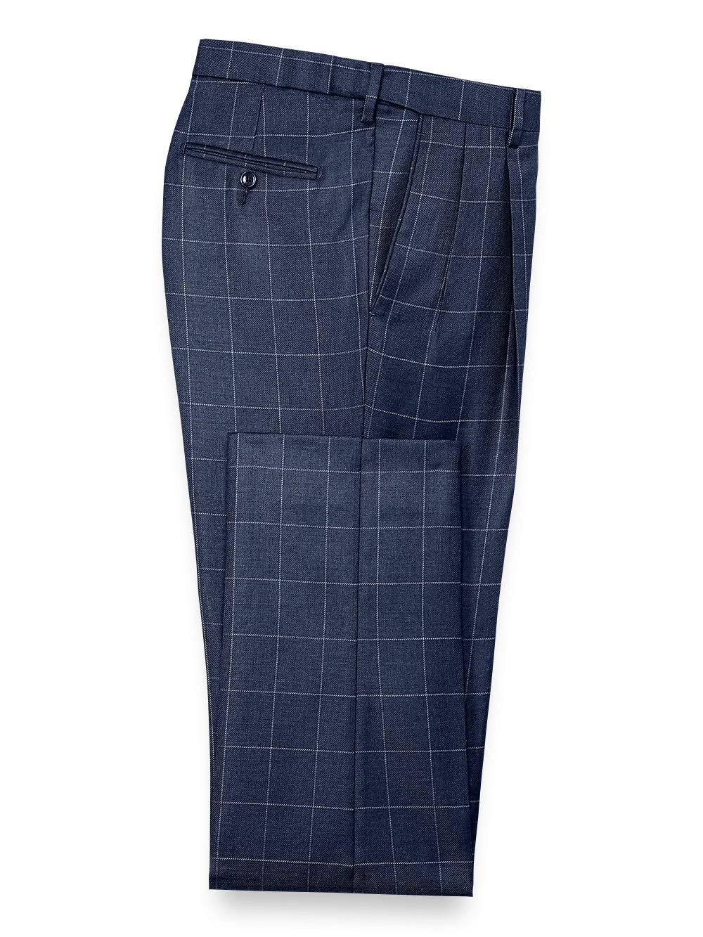 Tailored Fit Essential Wool Pleated Pants - Navy Windowpane