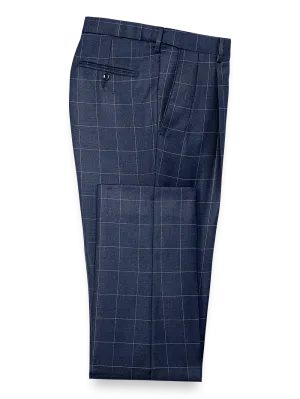 Tailored Fit Essential Wool Pleated Pants - Navy Windowpane