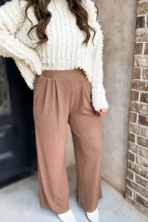 Toffee Ribbed Knit Loose Fit Pants