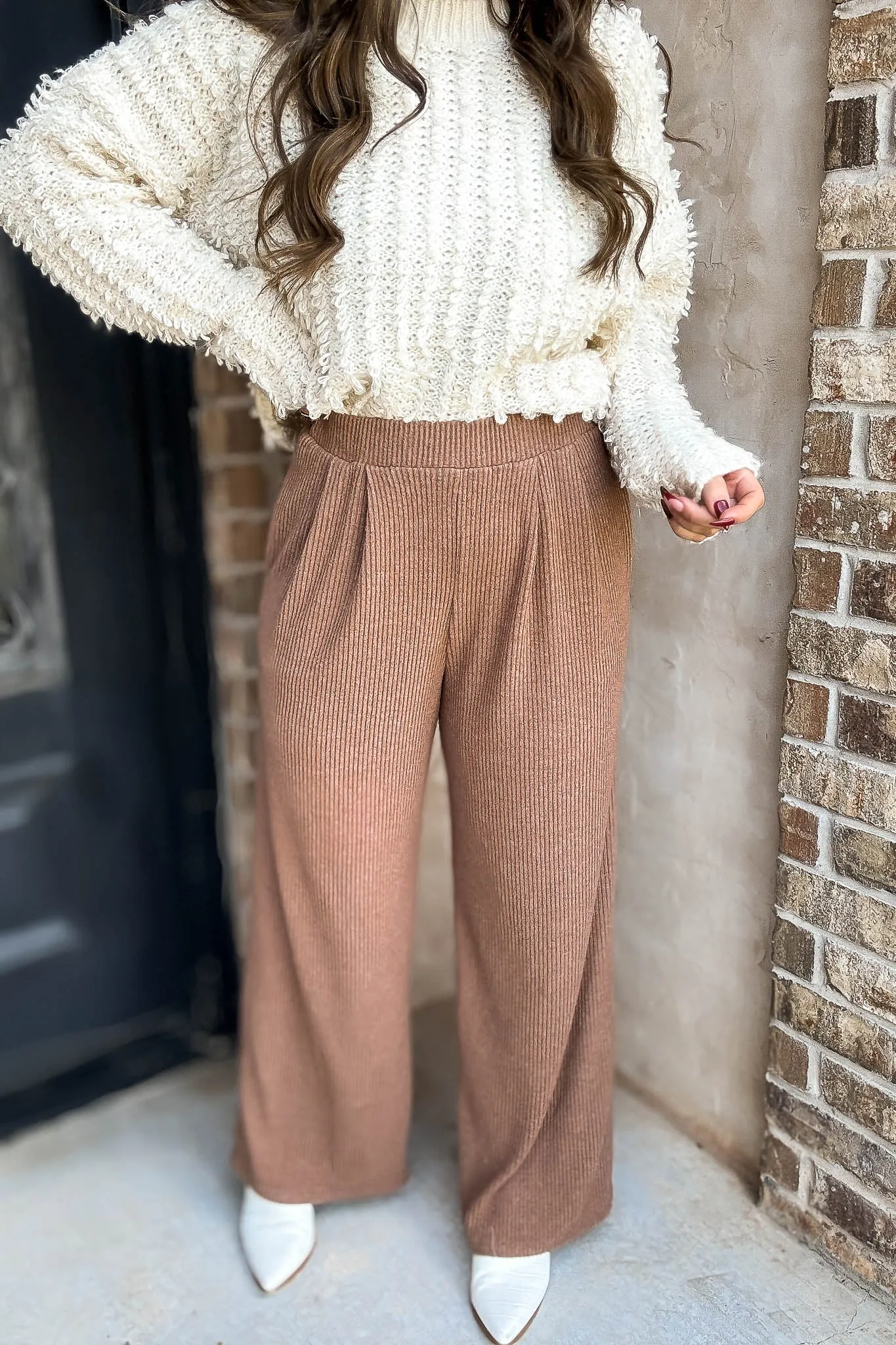 Toffee Ribbed Knit Loose Fit Pants