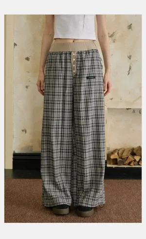 Tom Buttoned Plaid Loose Fit Pants