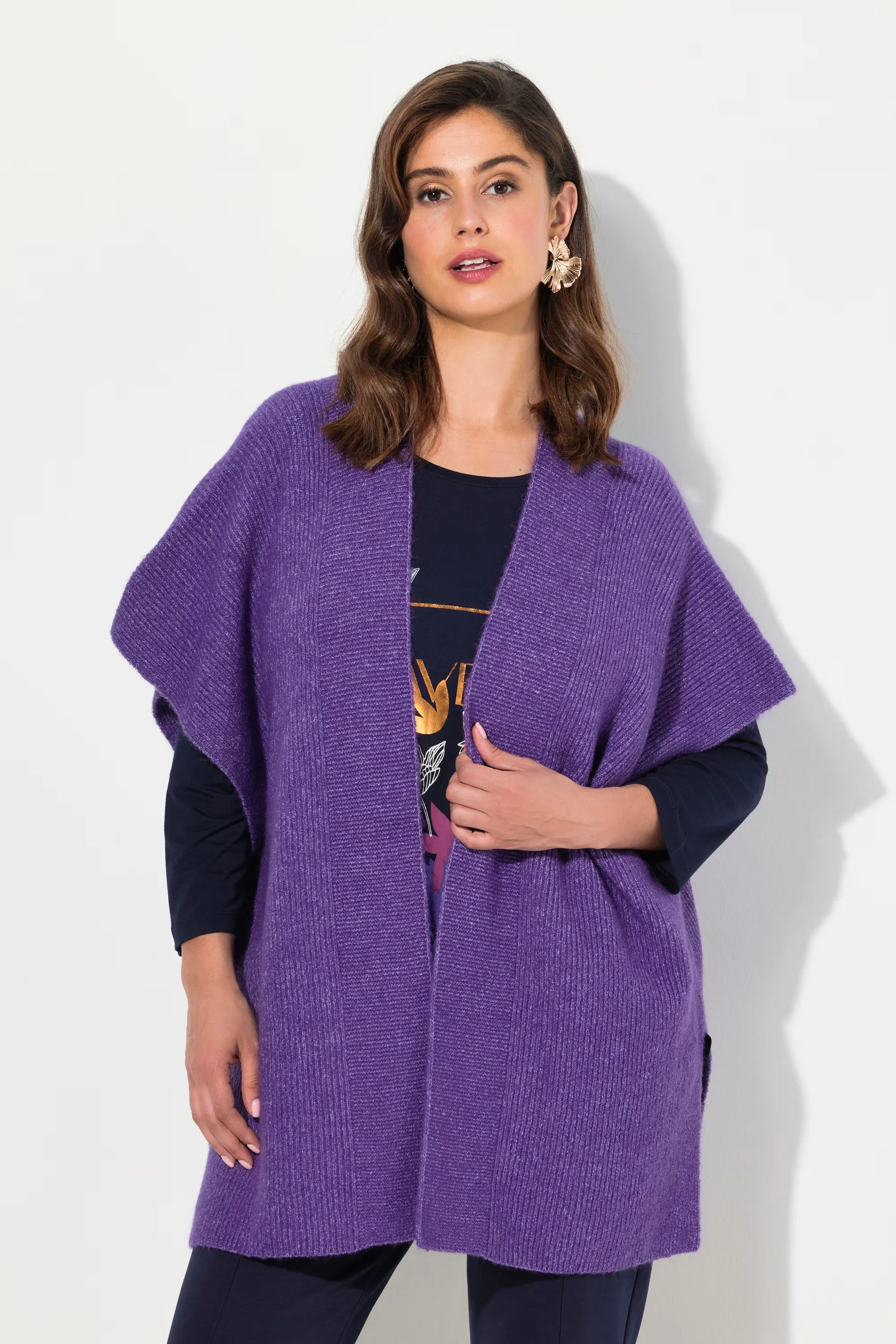 Ulla Popken Ribbed Cardigan in Purple