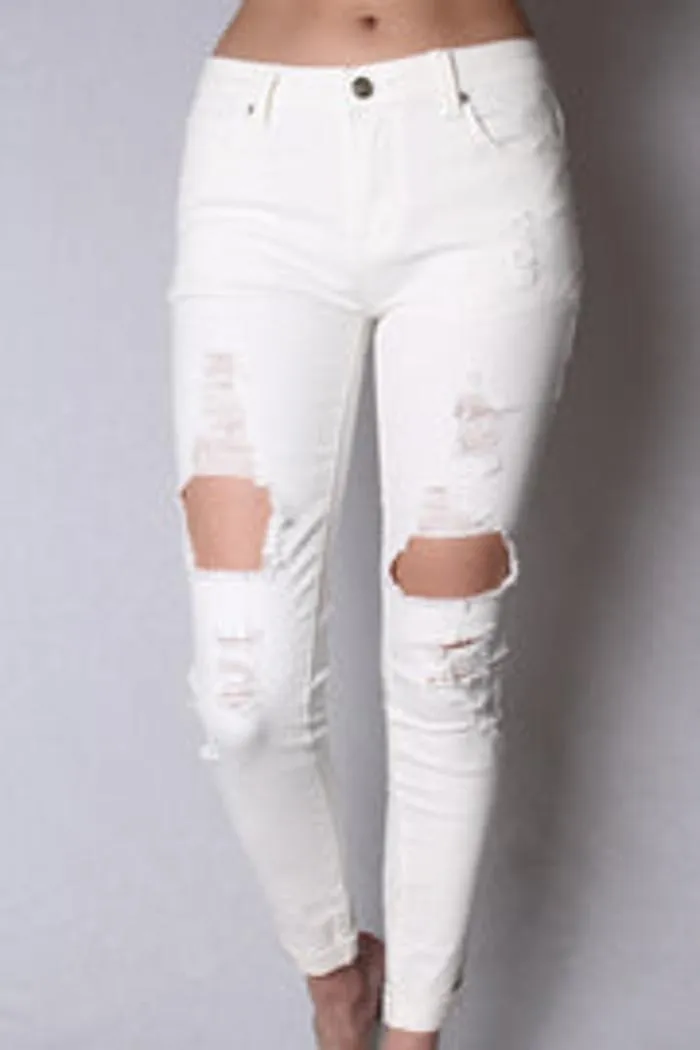 Wash Distressed Skinny Denim Jeans