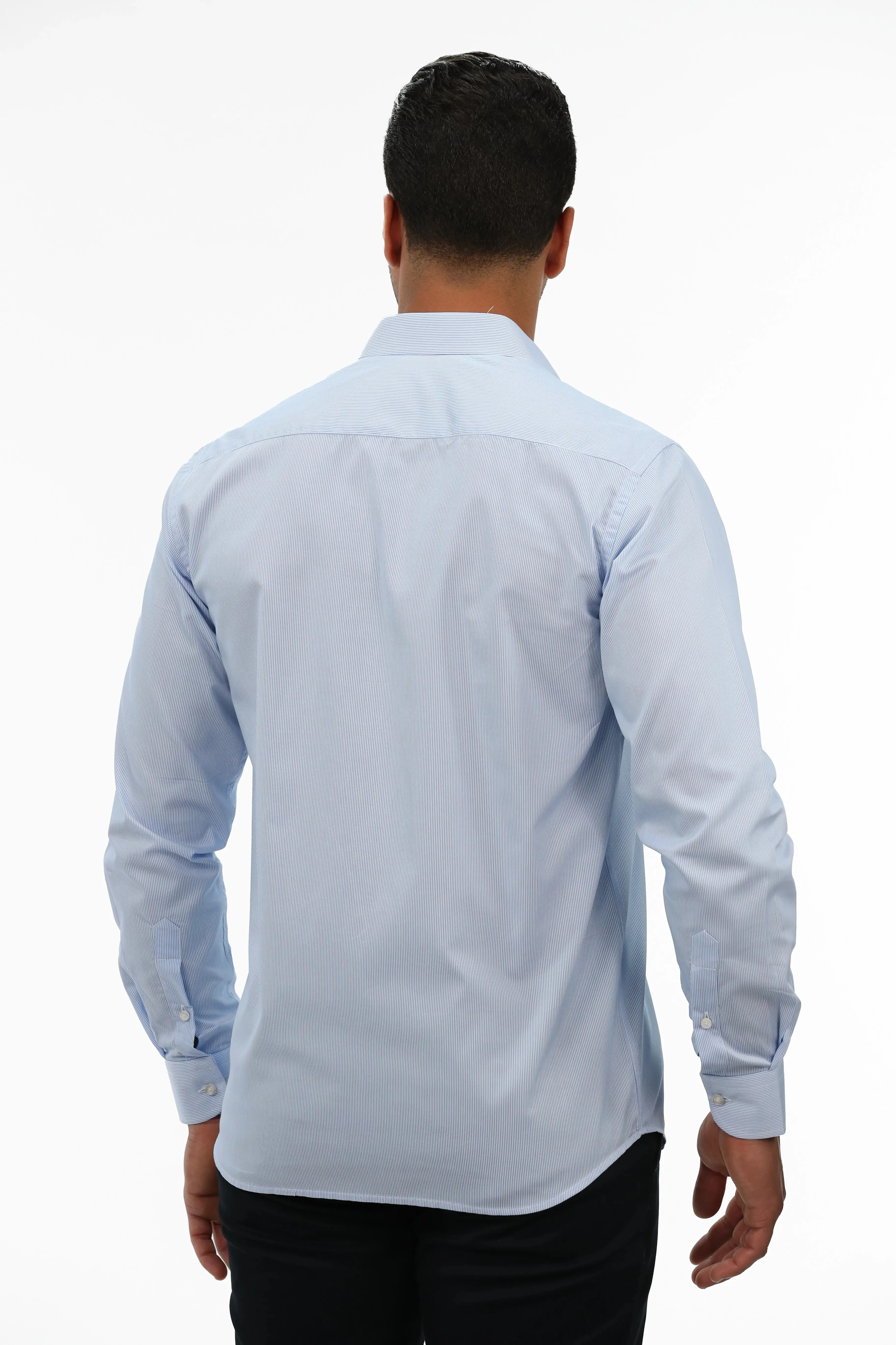 White Classic Shirt With Blue Stripes