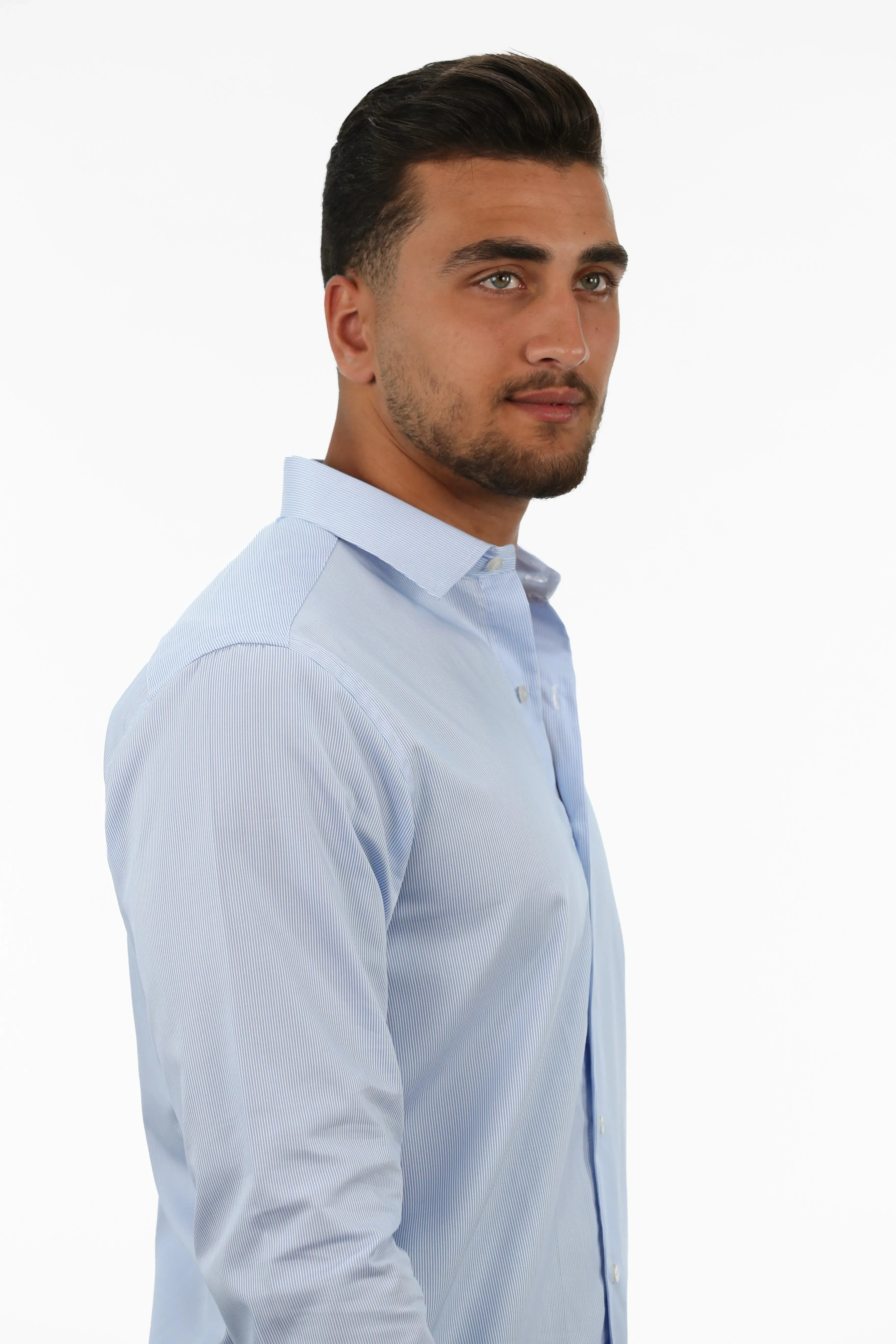 White Classic Shirt With Blue Stripes