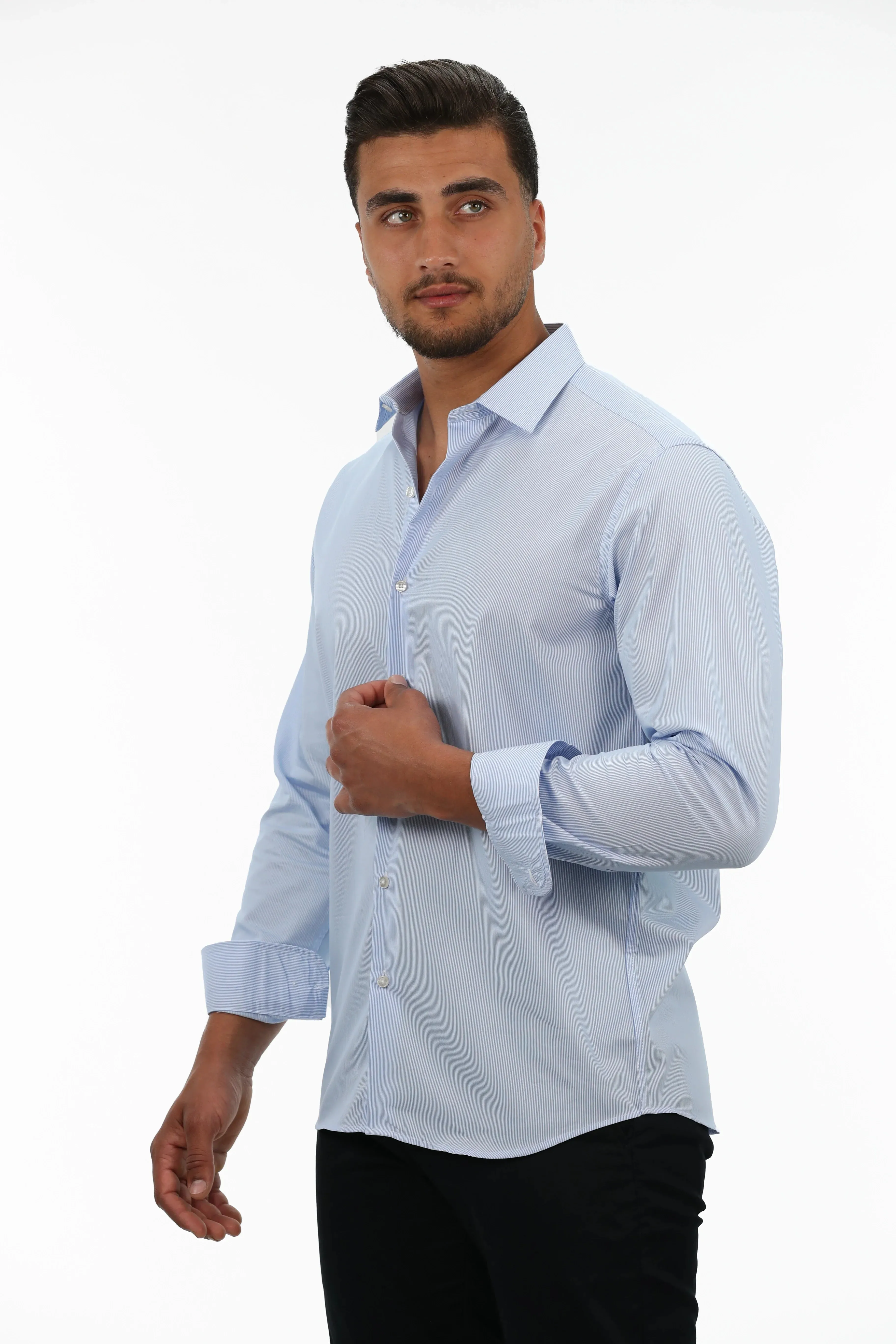 White Classic Shirt With Blue Stripes