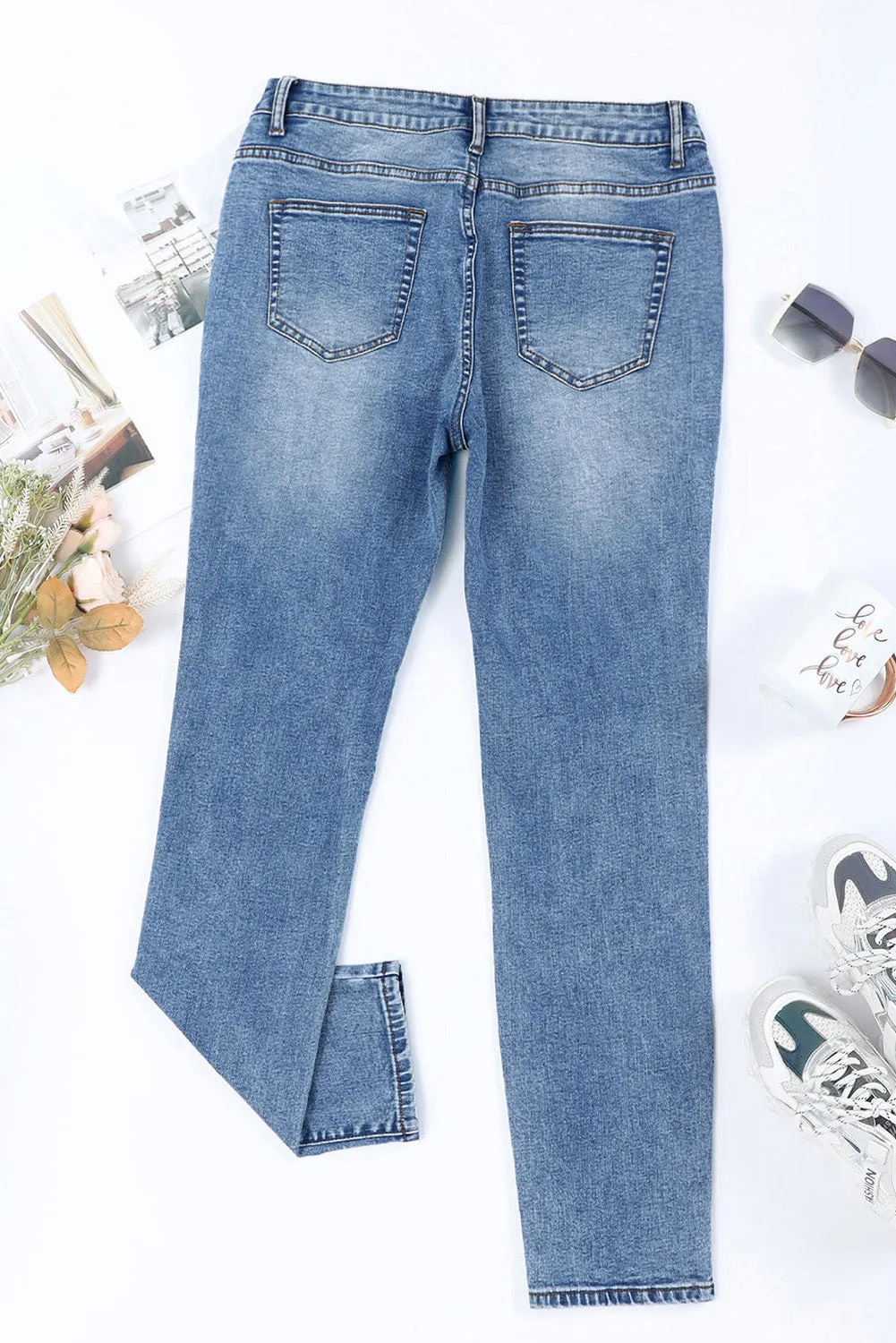 Women's Butterfly Denim Pant Casual Loose High Waist Wide Leg Jeans